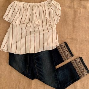 WHBM top - cream with tan pinstripes